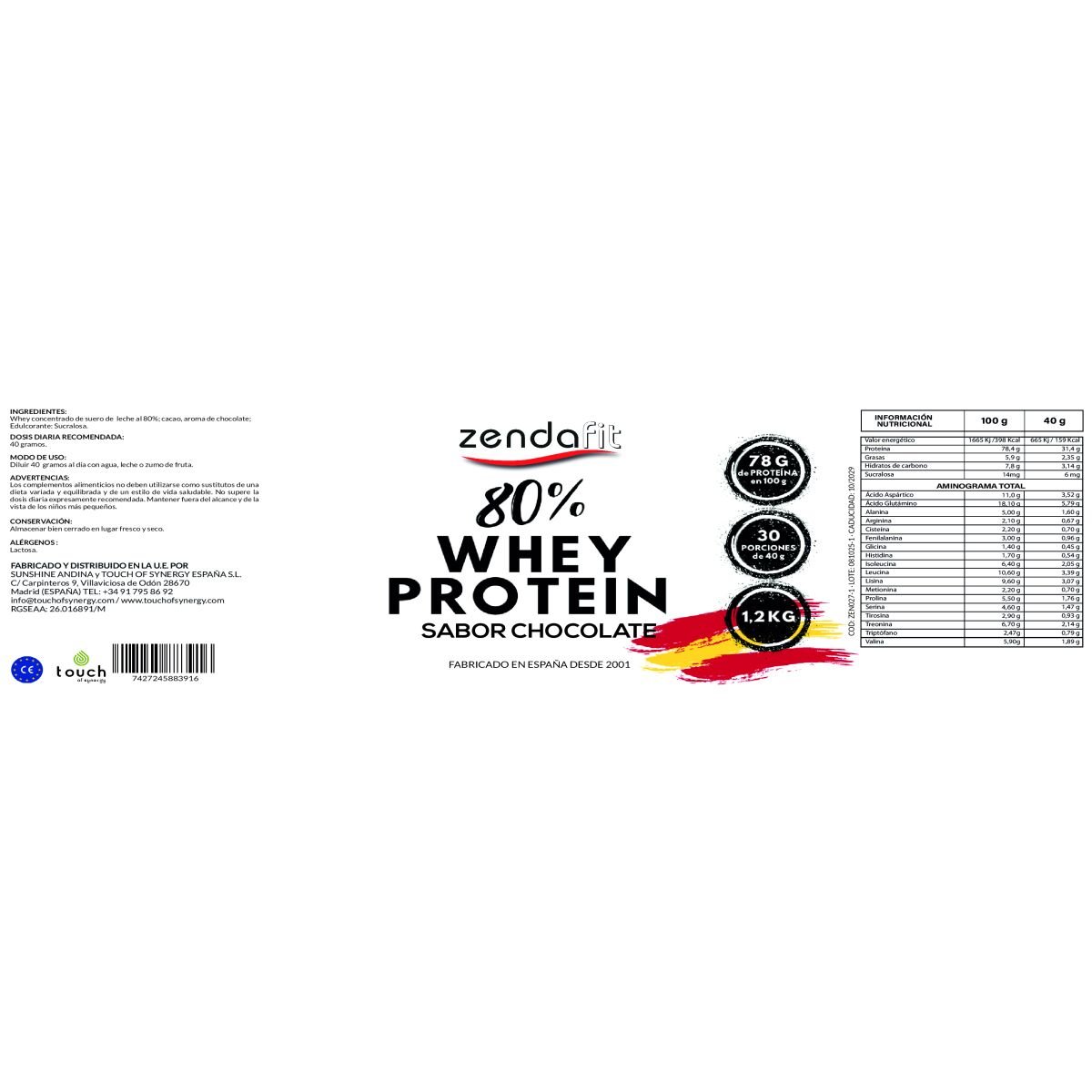 Whey Protein (Proteína suero de leche 80%) - 1.200 gramos - Imagen 2