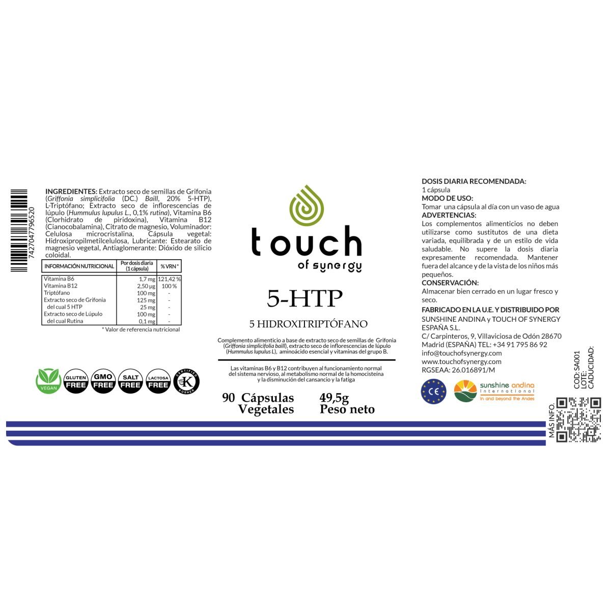 5HTP (5 hidroxi-triptofano) - 90 cápsulas vegetales - Imagen 2
