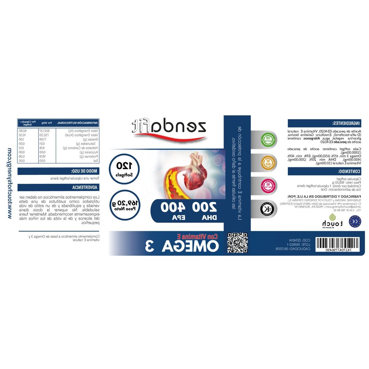 Omega 3 con Vitamina E – 240 softgels (Proveniente de anchoas) 400EPA 200DHA