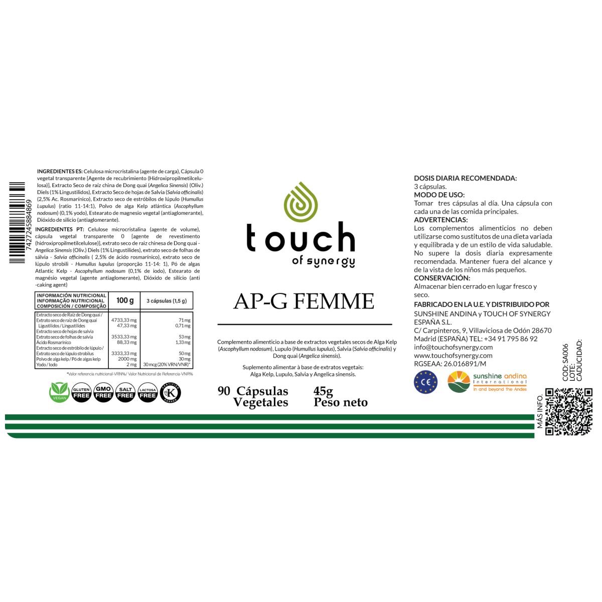 AP-G Femme - 90 cápsulas vegetales (apoyo glandular femenino)