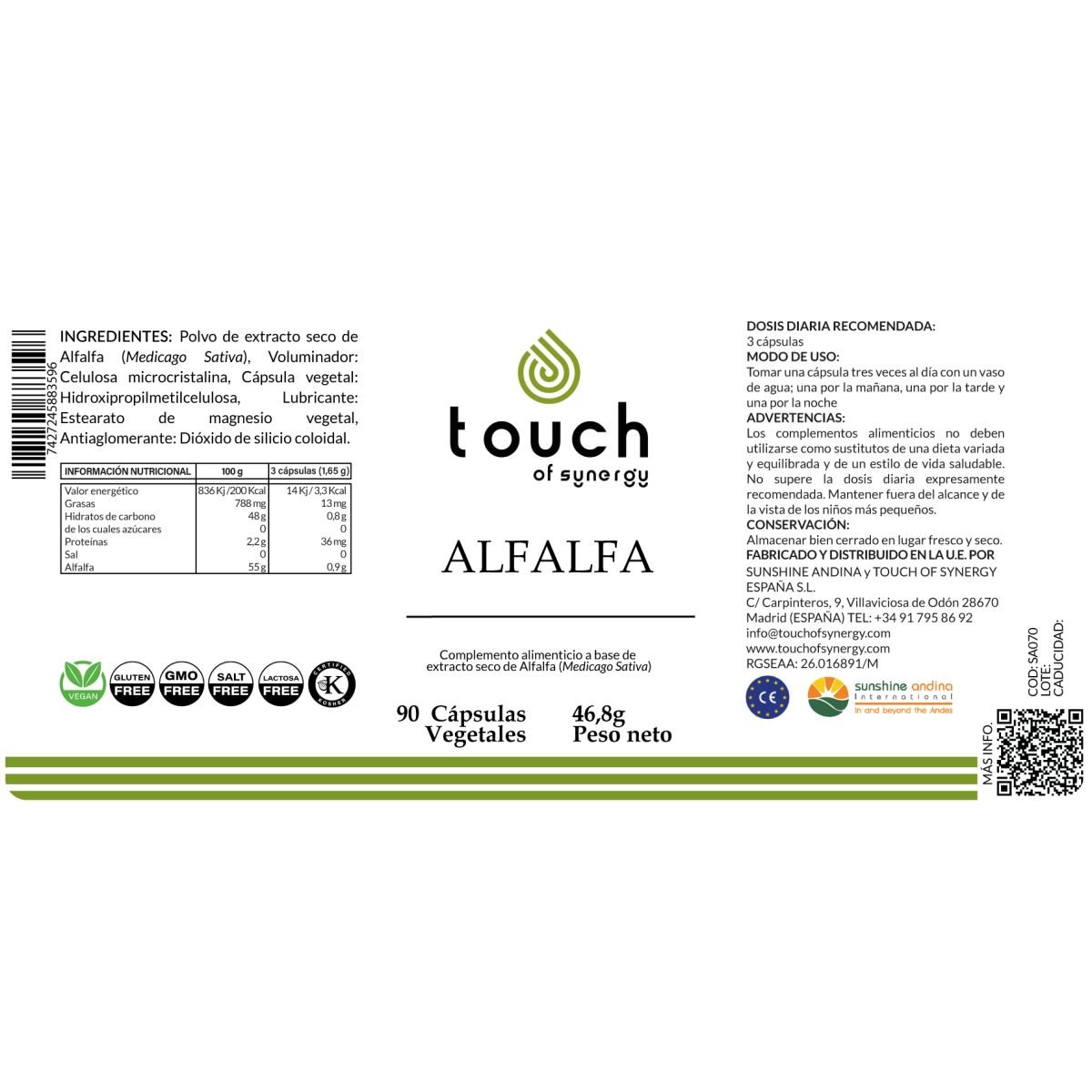 Alfalfa (calcio, antianémica, vitamina K) – 90 cápsulas vegetales