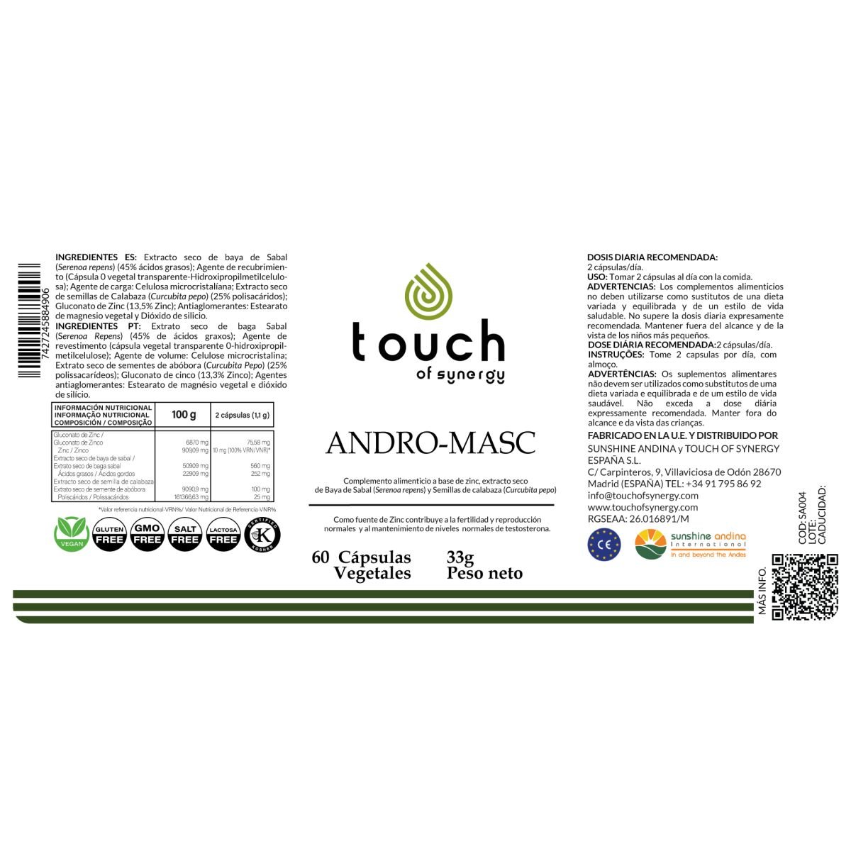 Andro Masc – 60 cápsulas vegetales (para varones de mas de 40 años)