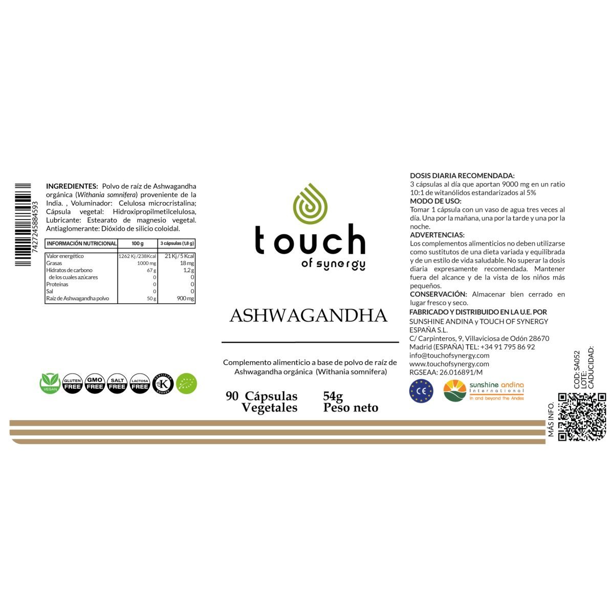 Ashwagandha – 90 cápsulas vegetales