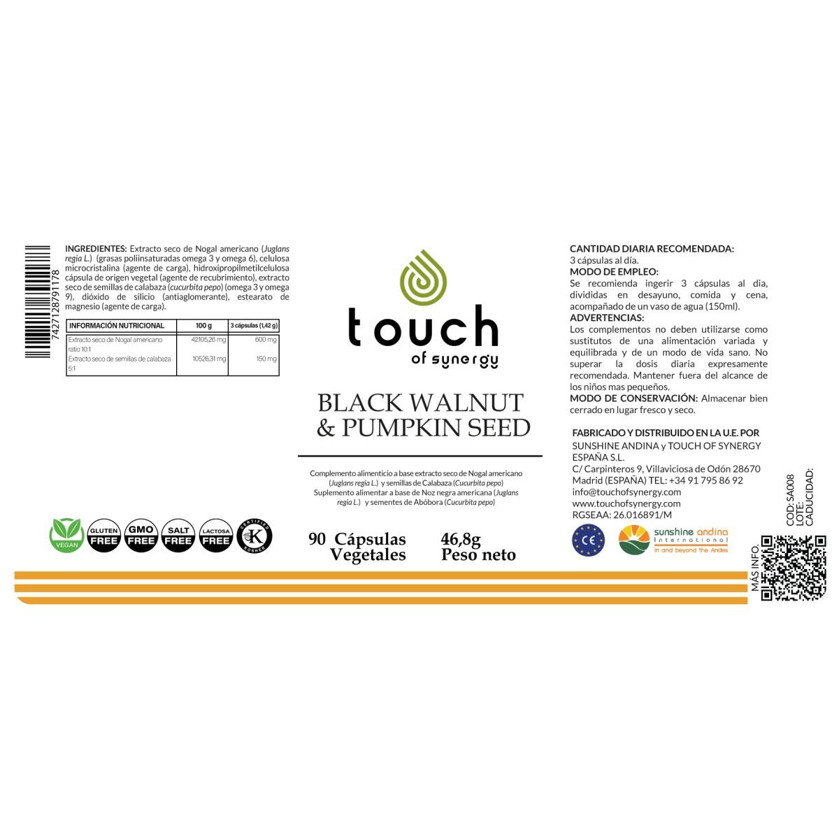 Black Walnut and Pumpkin Seed – 90 cápsulas vegetales (Nogal negro y semilla de calabaza)