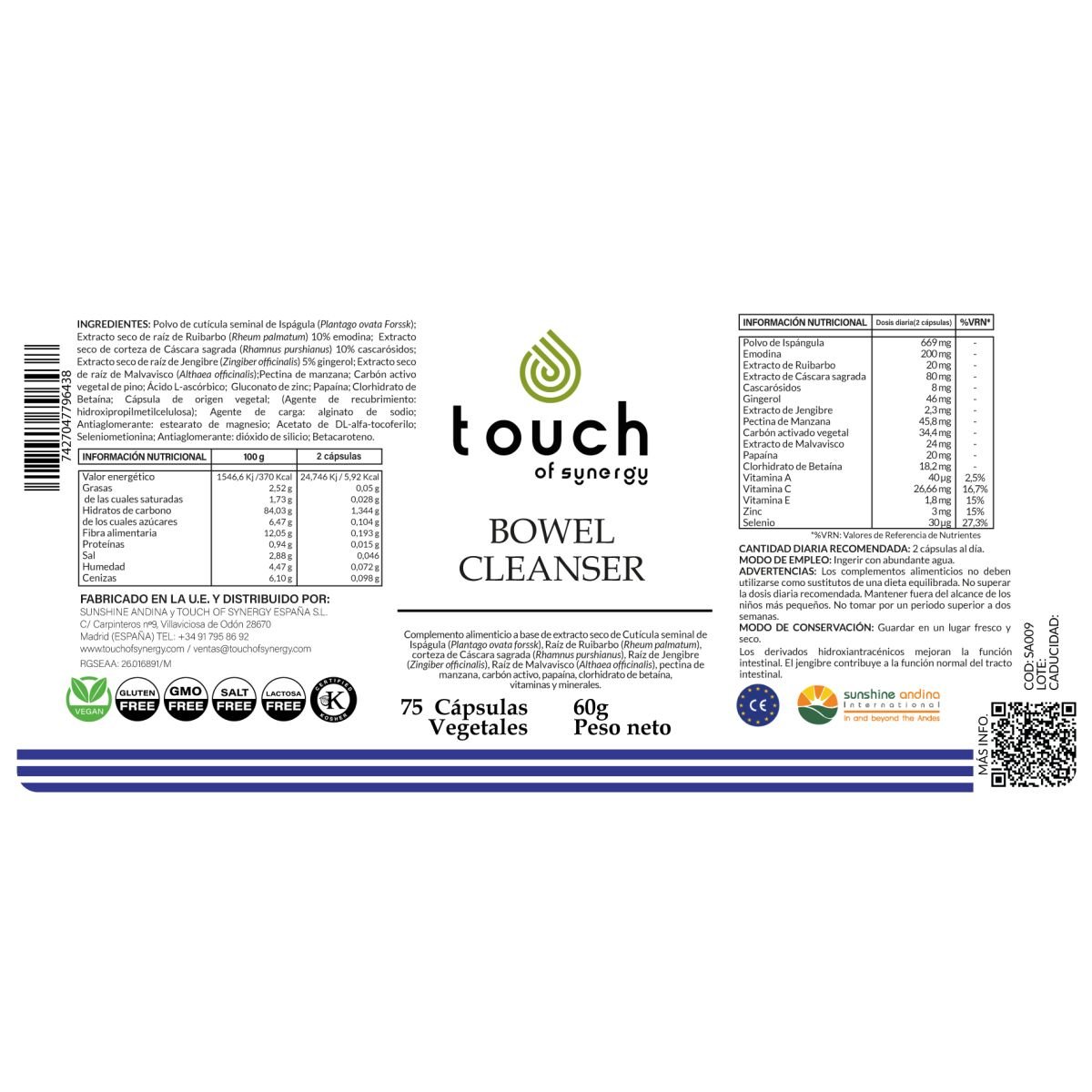 Bowel Cleanser – 75 cápsulas vegetales (limpiador intestinal)