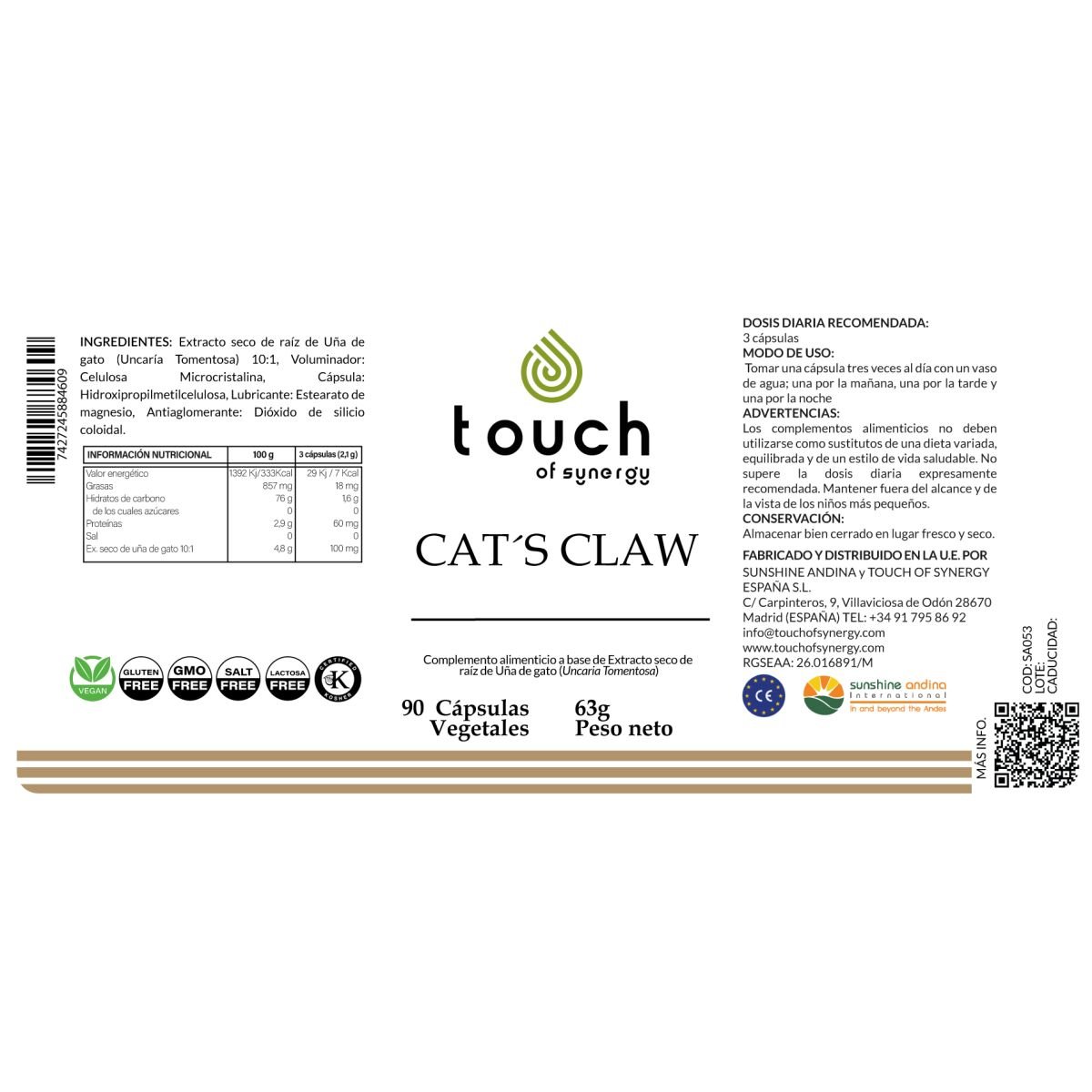 Cat’s Claw – 90 cápsulas vegetales (Uña de gato, sistema inmunológico)