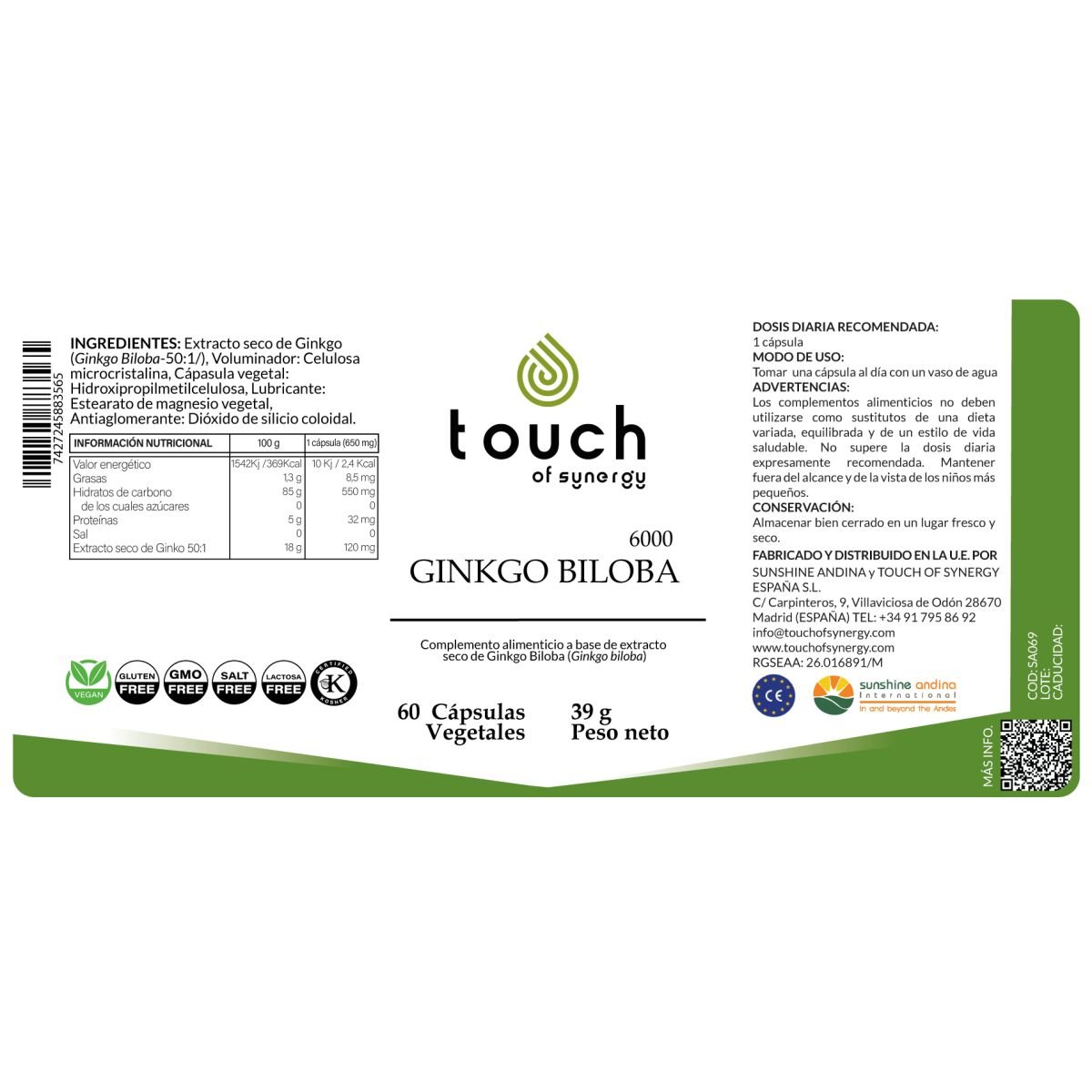 Ginkgo Biloba 6000mg – 60 cápsulas vegetales