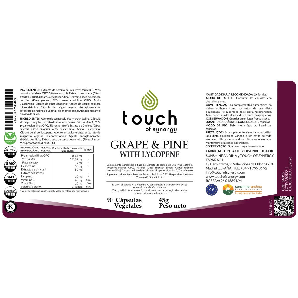 Grape and Pine with Lycopene – 90 cápsulas vegetales