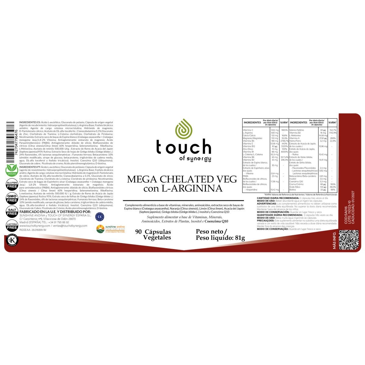 Mega Chelated Veg with L-Arginine – 90 cápsulas vegetales