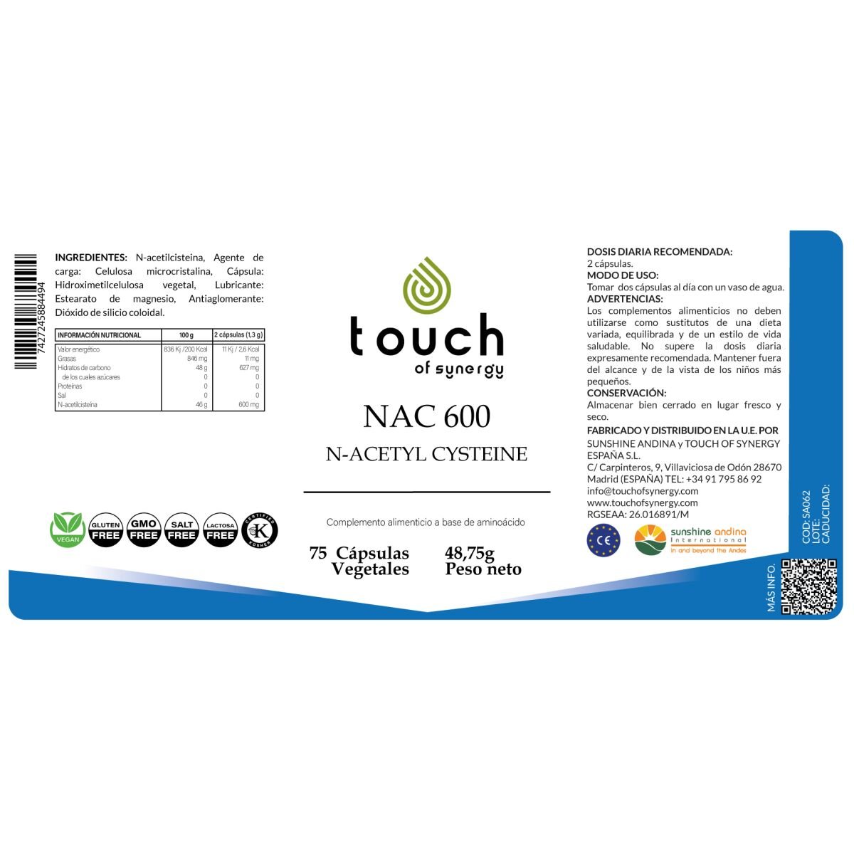 NAC 600 N-Acetyl Cysteine – 75 cápsulas vegetales