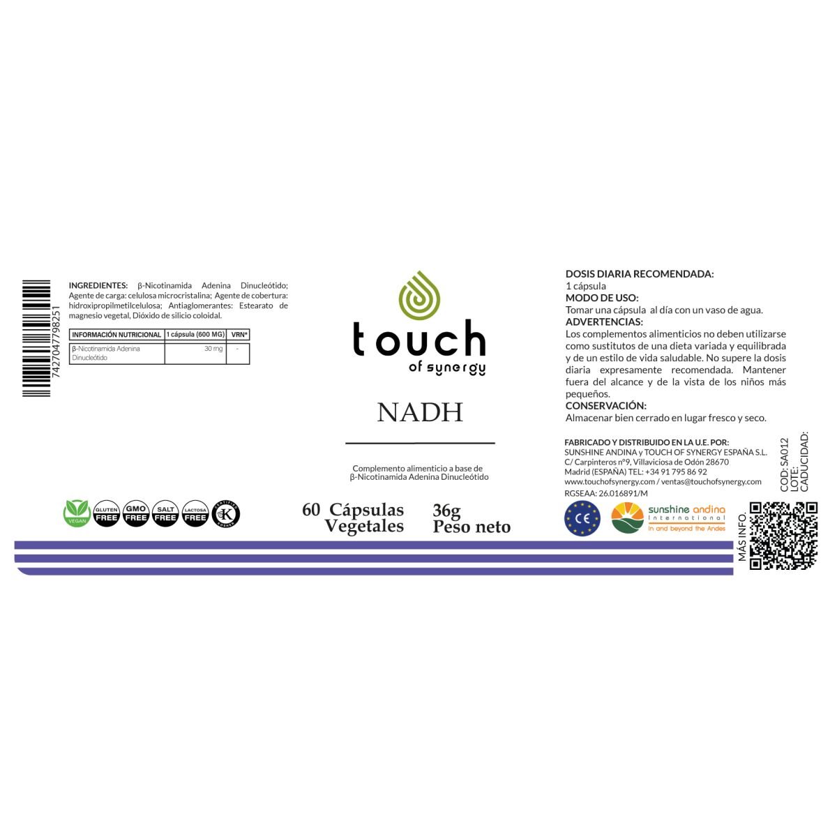 NADH β-Nicotinamida Adenina Dinucleótido. 60 cáps