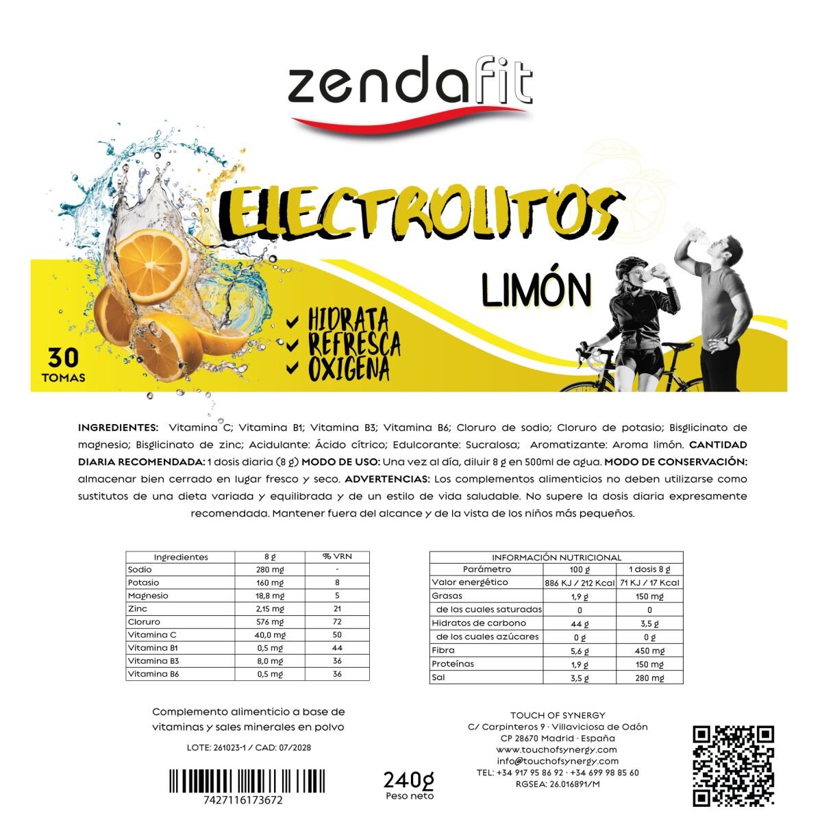 Electrolitos Clorofila, Naranja o limón