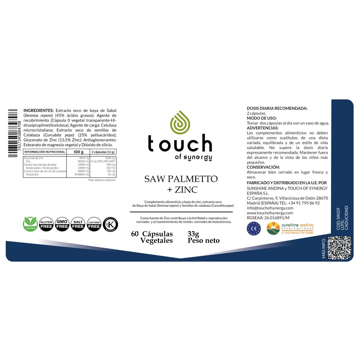 Saw Palmetto + Zinc – 60 cápsulas vegetales