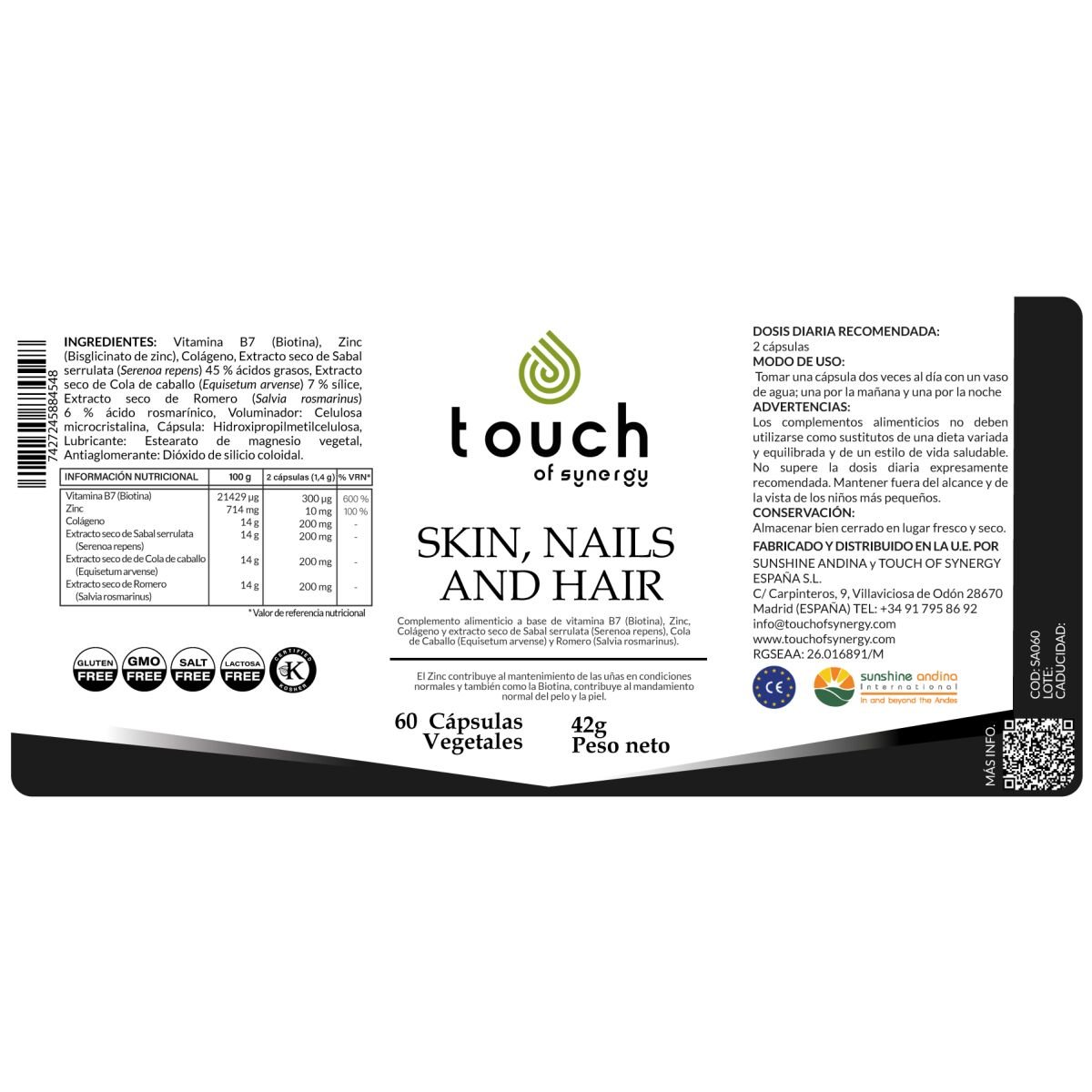 Skin, Nails and Hair – 60 cápsulas vegetables (Piel, uñas y cabello)