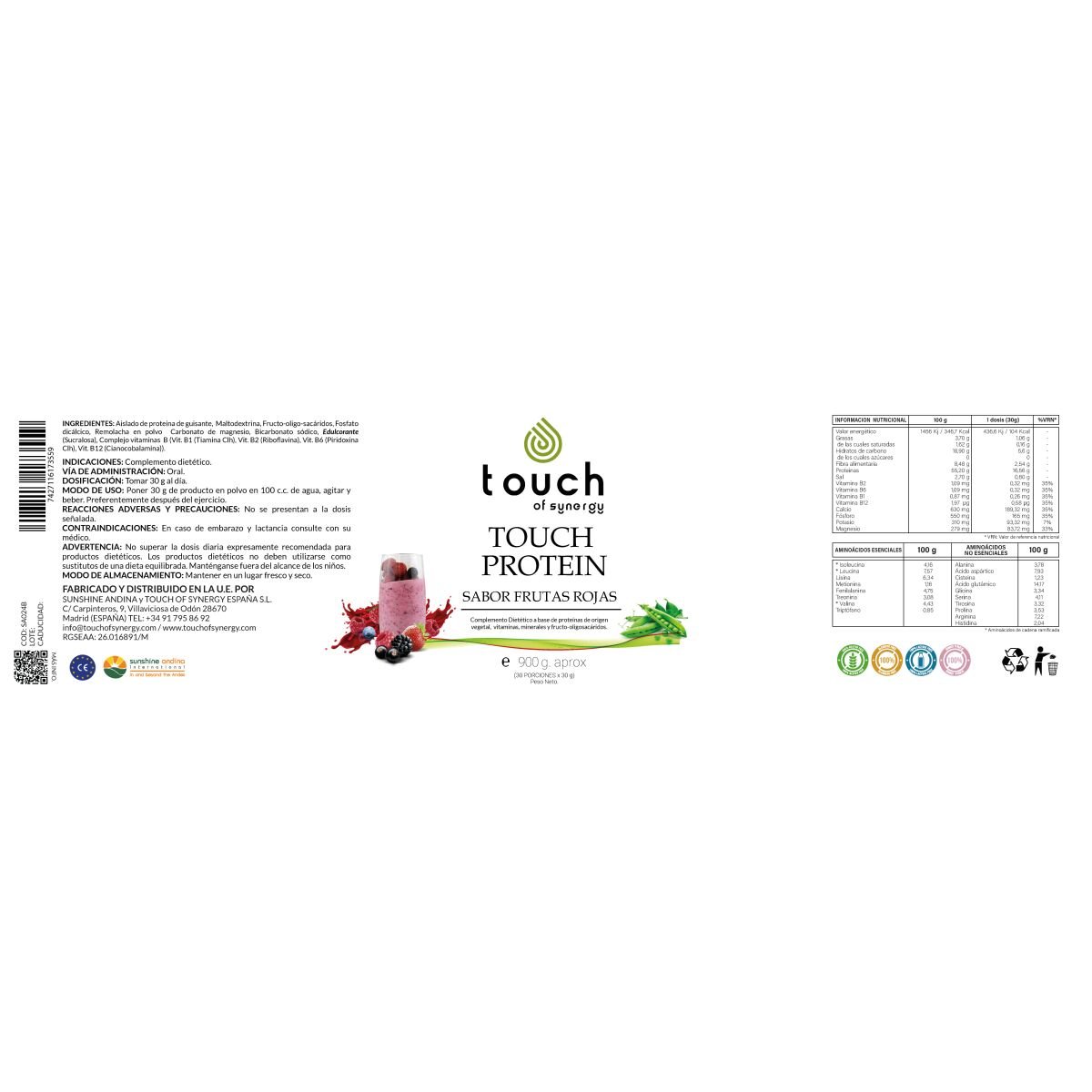 Touch Protein (Proteína de guisantes) - 900 gramos - Imagen 3