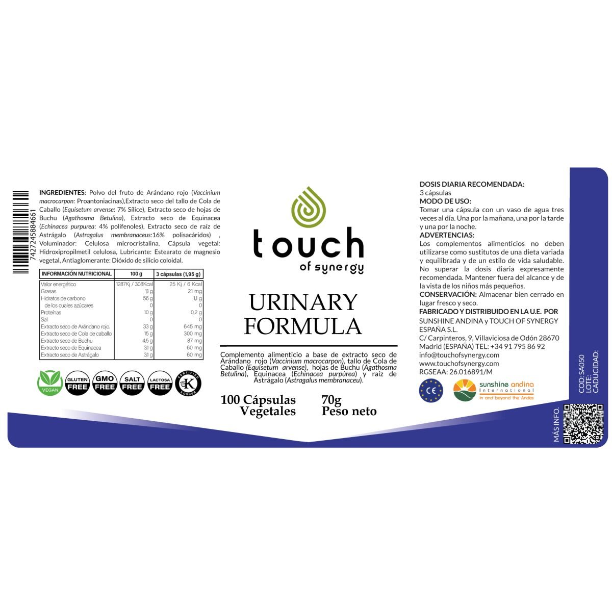 Urinary Formula – 100 cápsulas vegetales (Apoyo al riñón y vías urinarias)