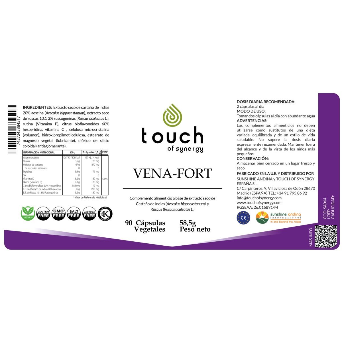 Vena-Fort – 90 cápsulas vegetales (Ayuda para varices, hemorroides y varicocele)