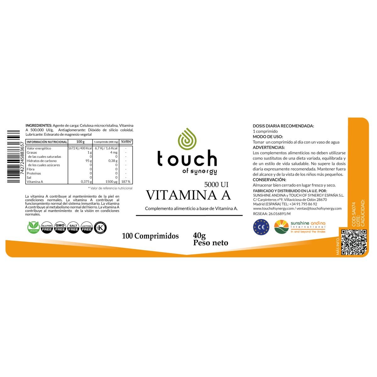 Vitamina A - 100 comprimidos