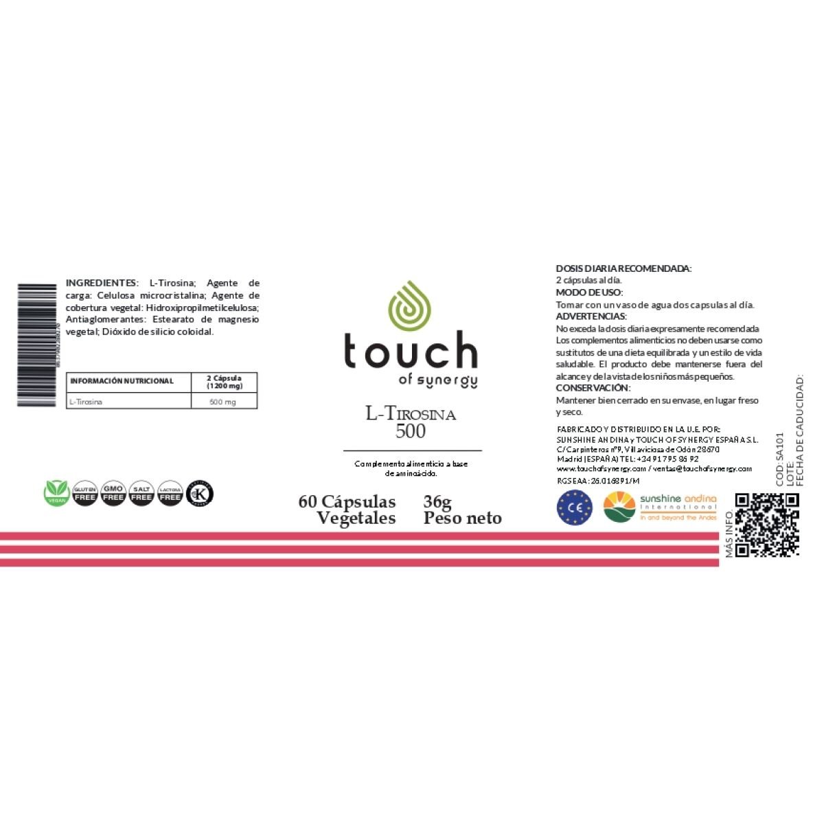 L-Tirosina 500mg 60 cáps (previene el hipotirodismo, mejora tu estado de ánimo)