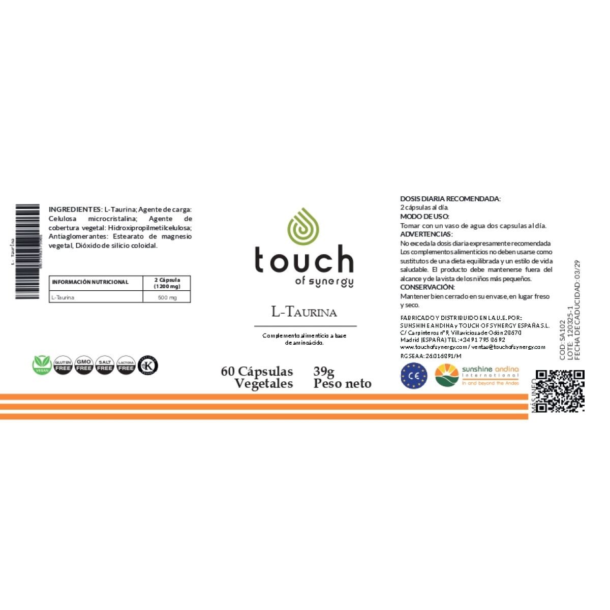 L-Taurina 500mg 60 cáps (regula la homeostasis celular) - Imagen 2