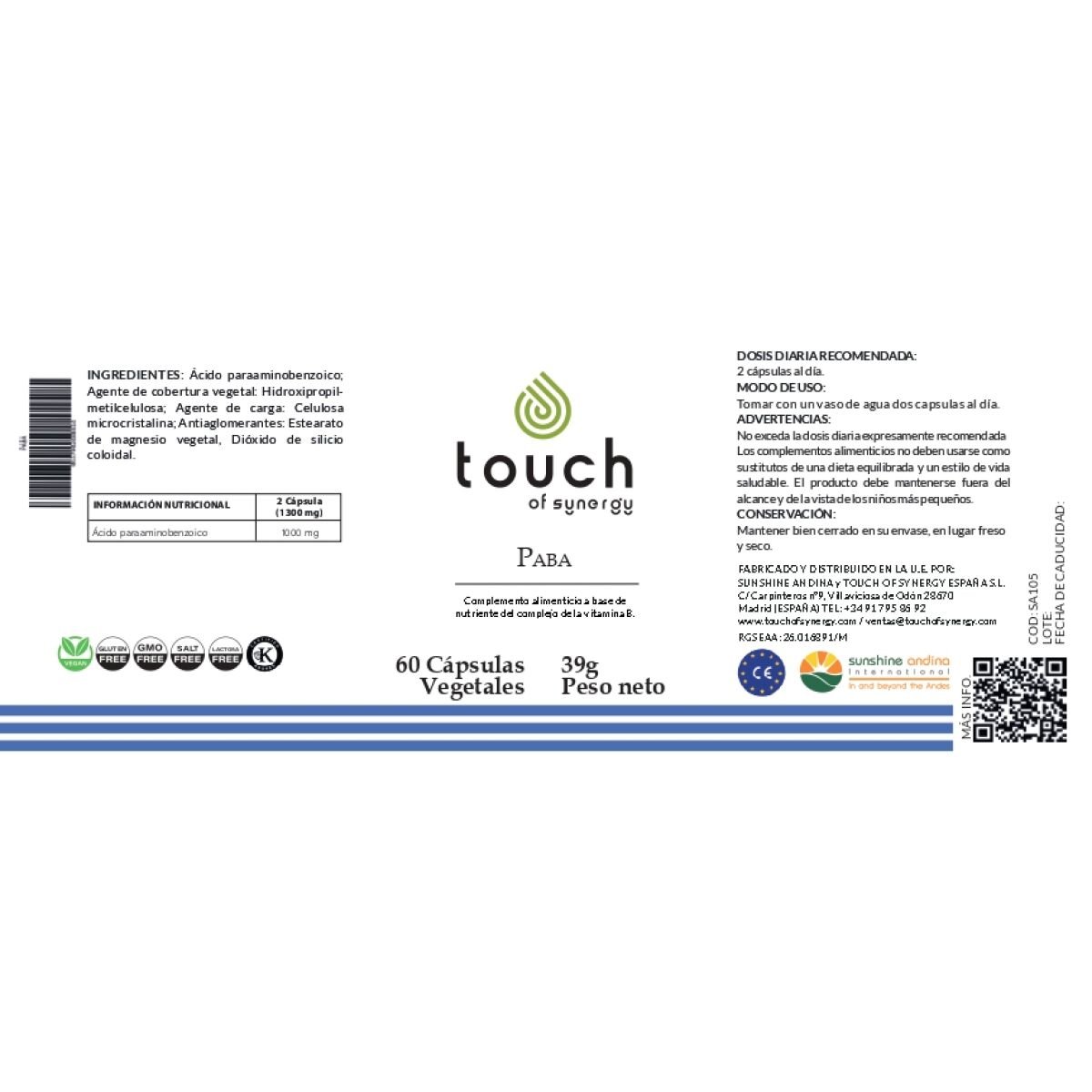 PABA 60 cáps. (previene los dolores de cabeza y la depresión)