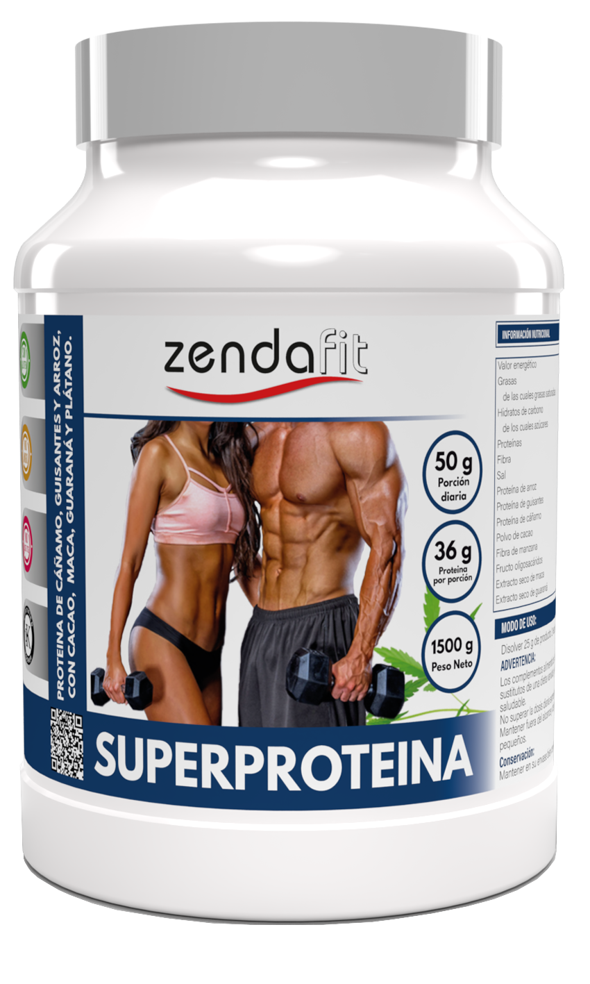 Superproteina Superproteína de cáñamo, guisantes y arroz, con cacao, maca, guaraná y plátano – 1500 gramos