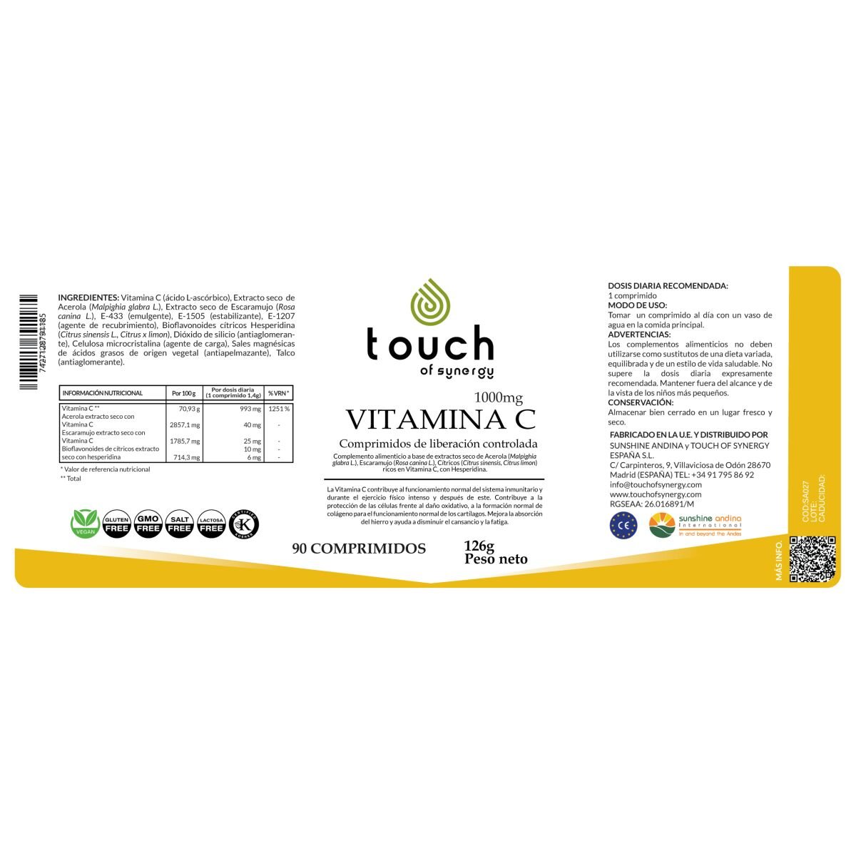 Vitamina C de liberación controlada 1000 mg - 90 comprimidos - Imagen 2