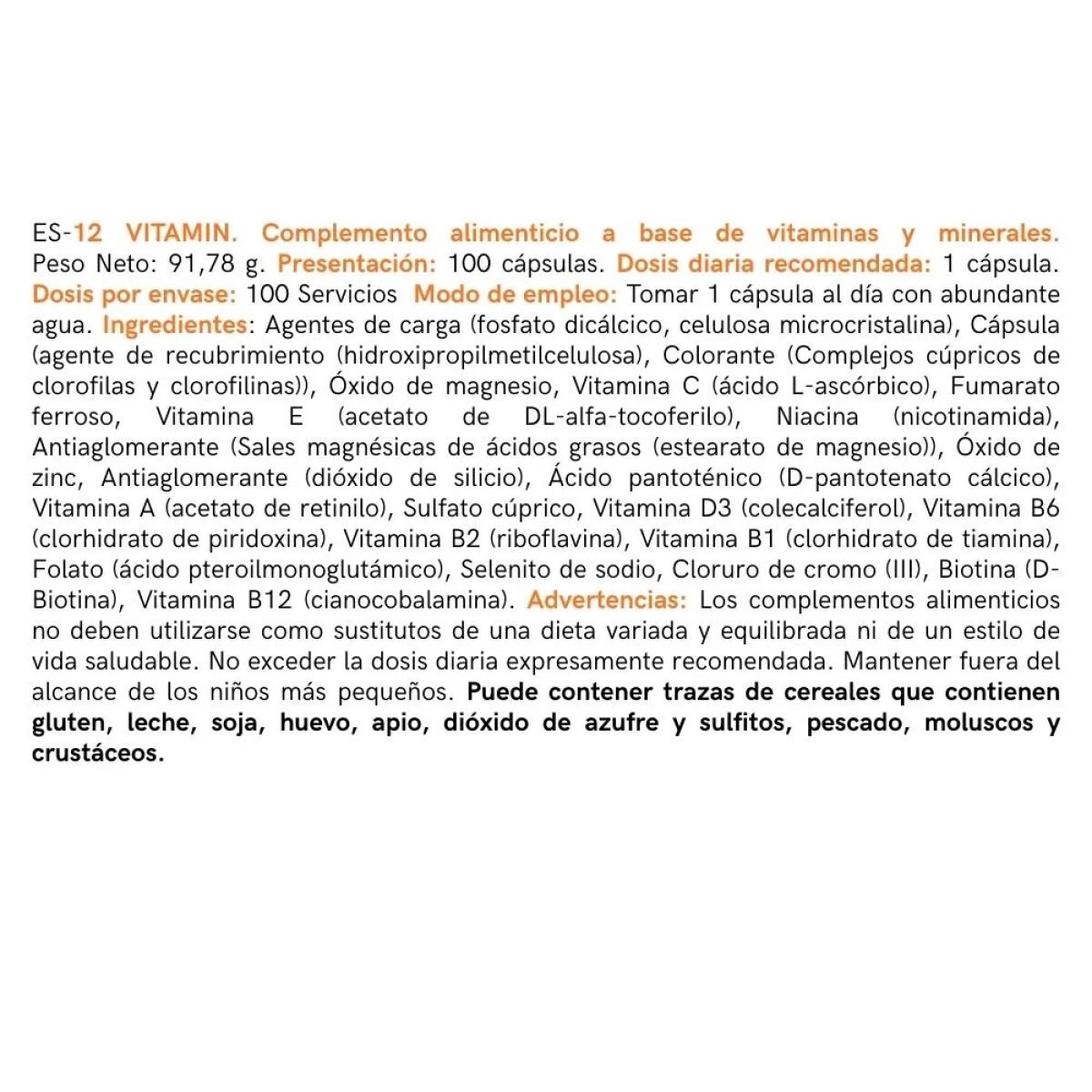 MULTIVITAMÍNICO 12 Vitaminas + 6 Minerales 100CAPSULAS - Imagen 3