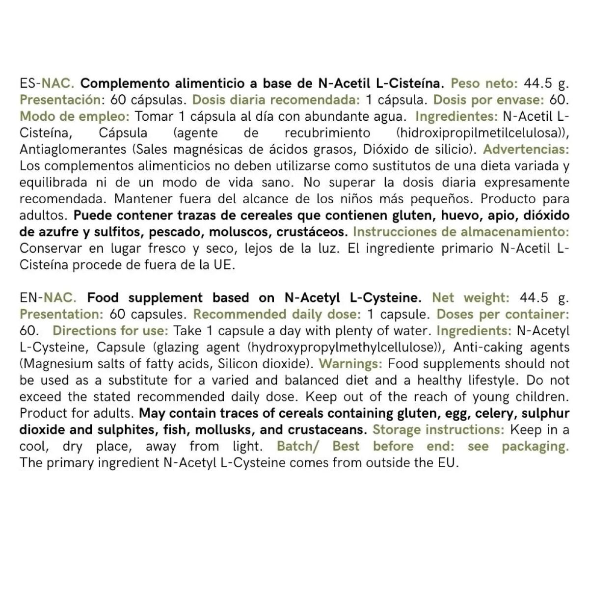 NAC – N-Acetil L-Cisteína 60 CAPSULAS - Imagen 3