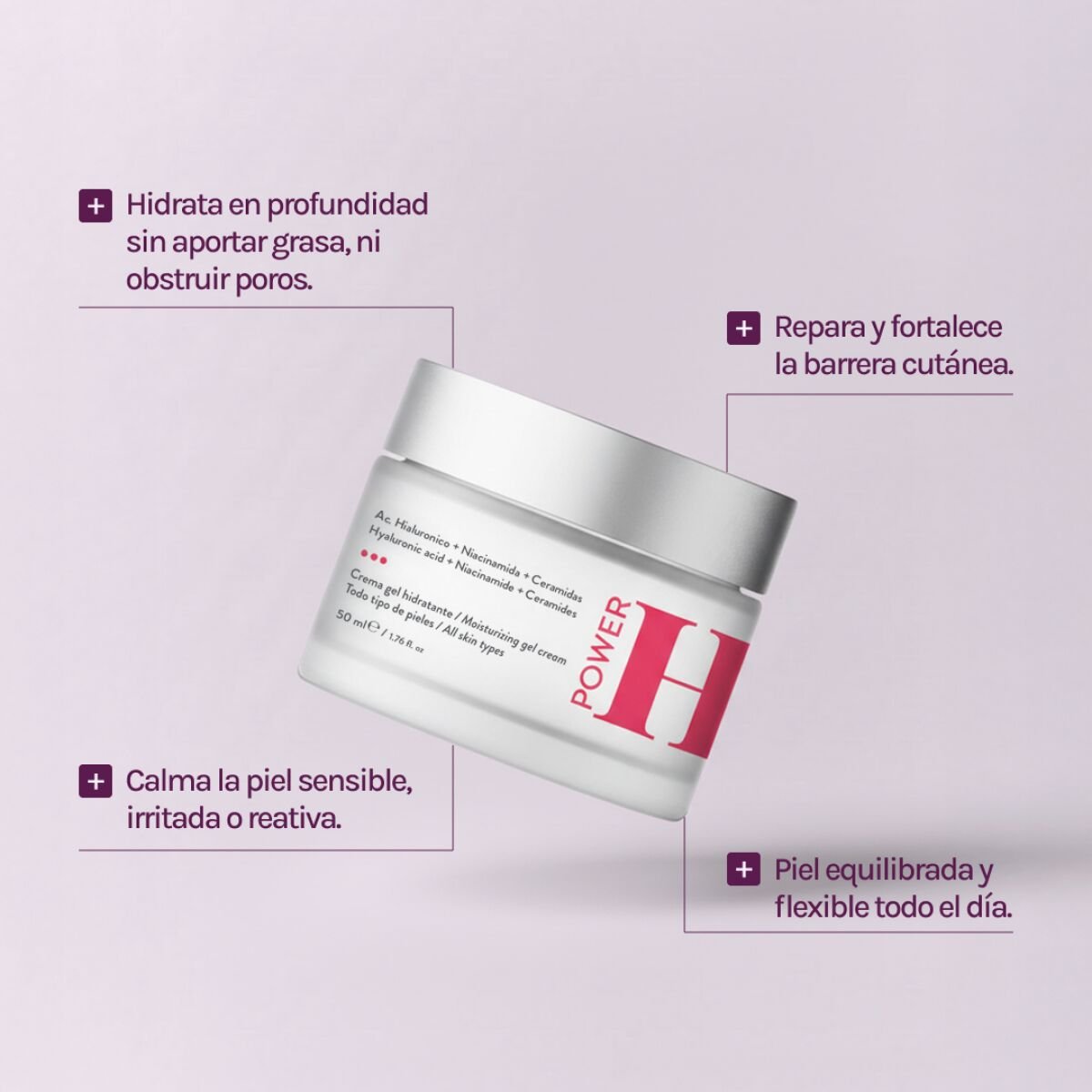 POWER H Hidratante c/ Hialurónico, Ceramidas & Niacinamida - Imagen 2