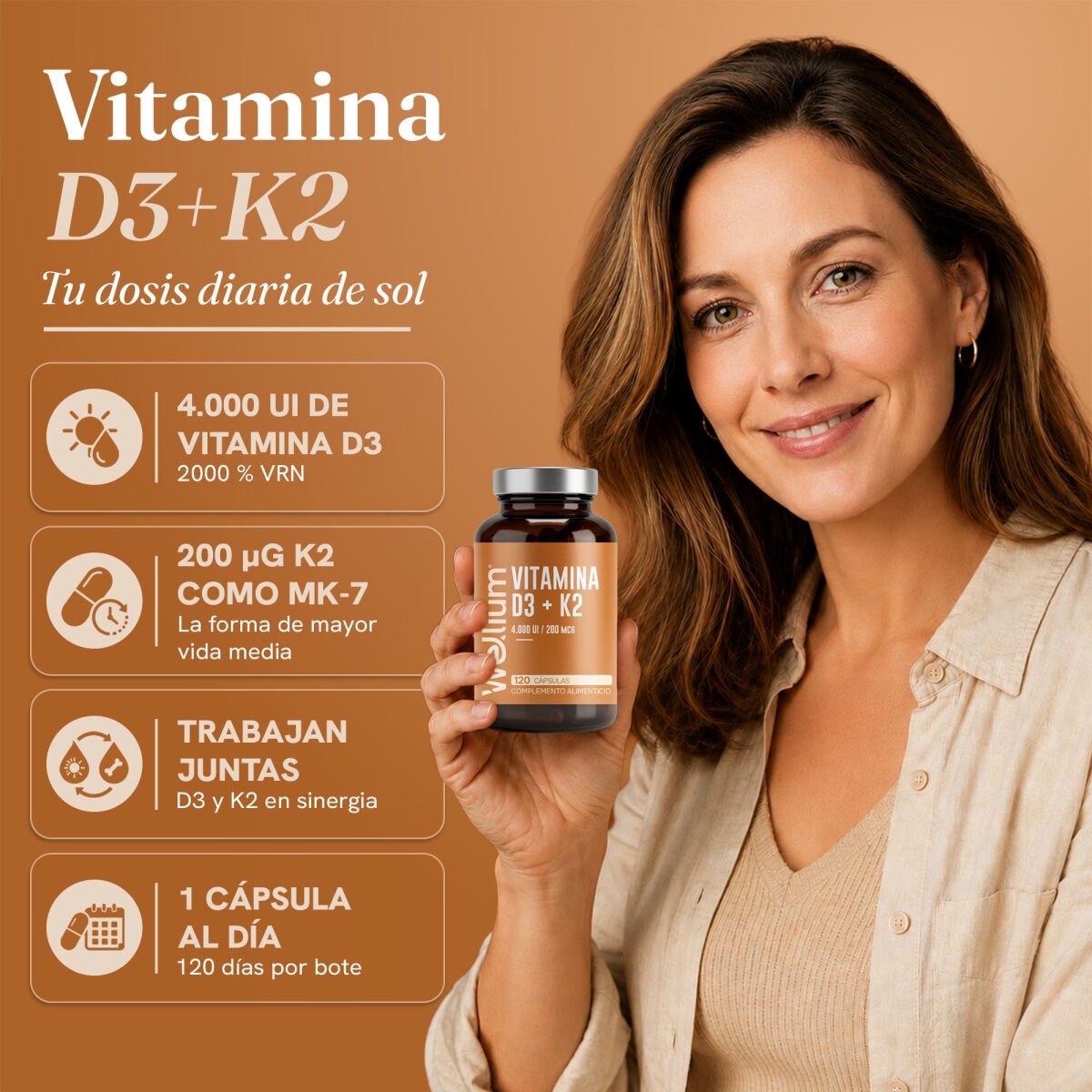 Wellium Vitamina D3 + K2 - Imagen 2
