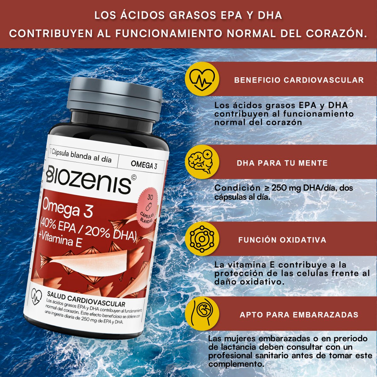 Omega 3 – 200 mg EPA + 100 mg DHA + Vitamina E – 30 cápsulas - Imagen 3