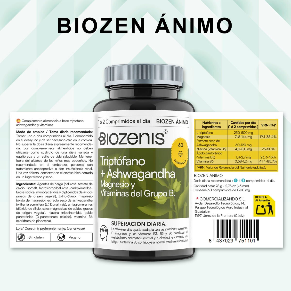 Triptófano + Ashwagandha con Magnesio y Vitaminas B – 60 comprimidos - Imagen 5