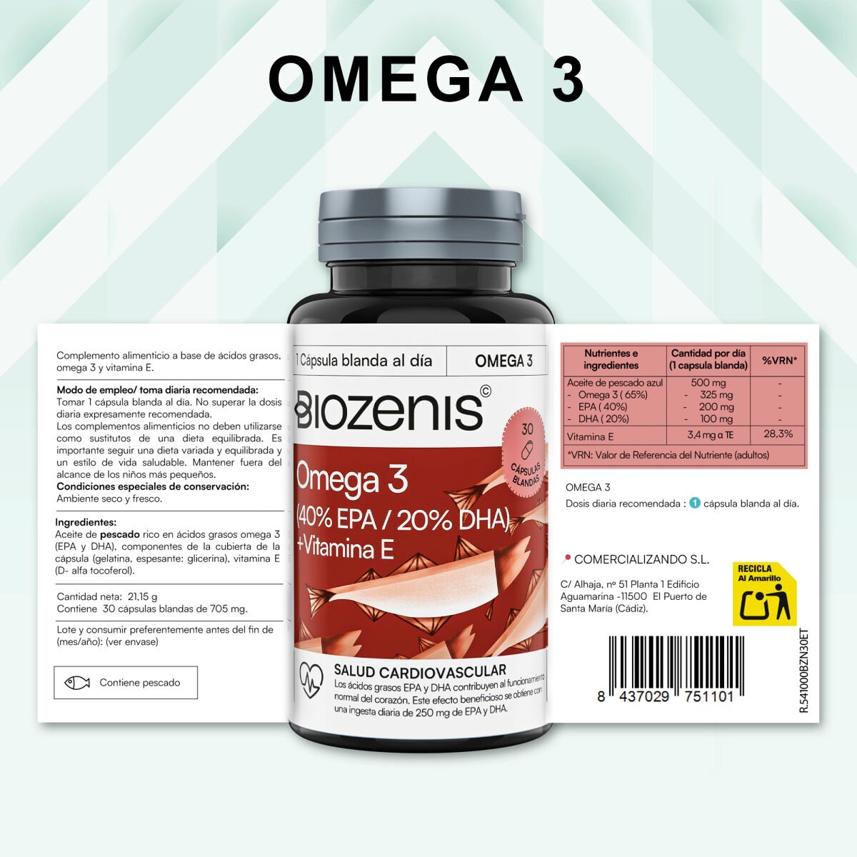 Omega 3 – 200 mg EPA + 100 mg DHA + Vitamina E – 30 cápsulas - Imagen 6