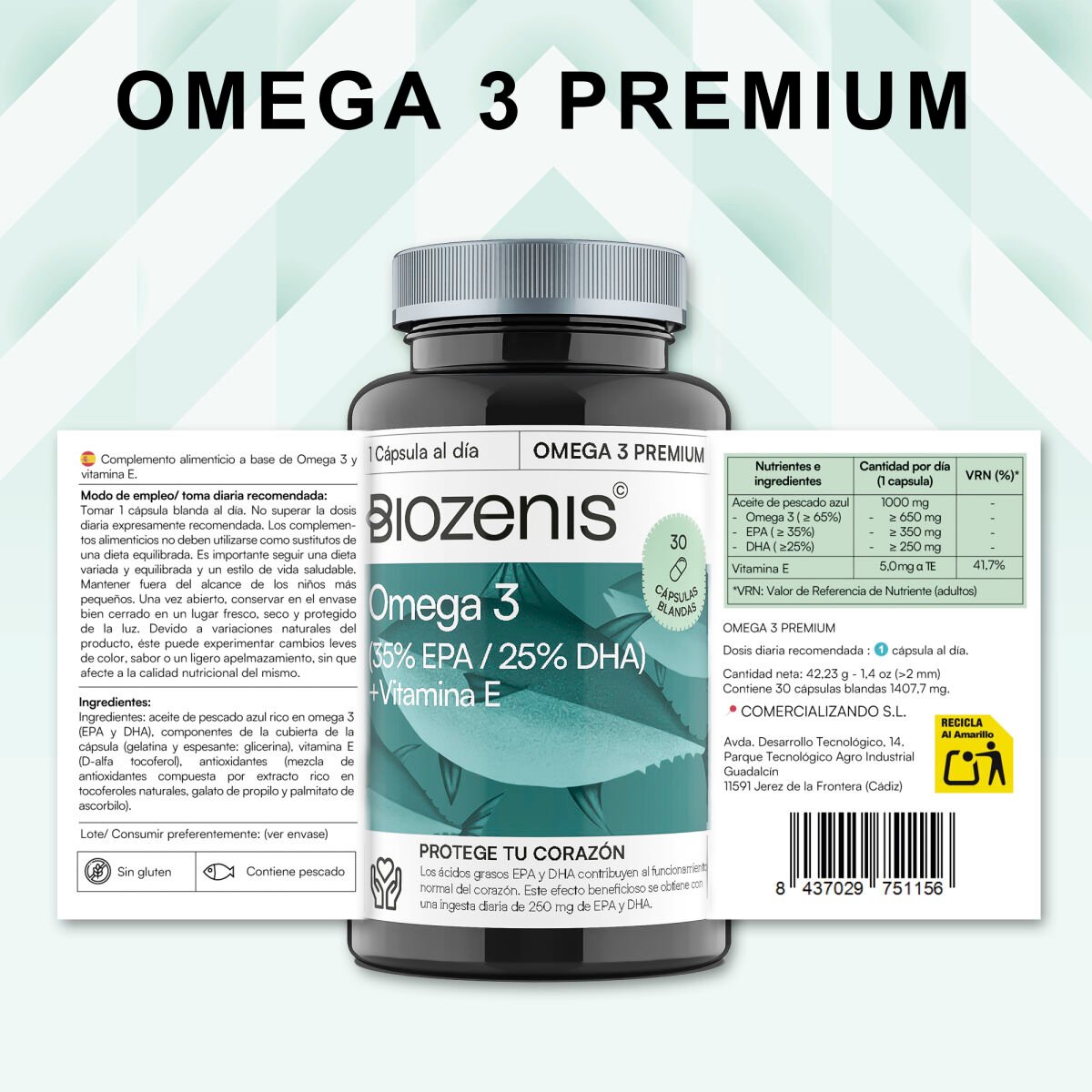 Omega 3 Cardio Premium – 350 mg EPA + 250 mg DHA + Vitamina E – 30 cápsulas - Imagen 6