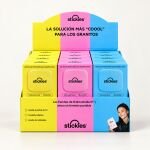 Expositor de 24 Stickies Cases con espejo en rosa, azul y amarillo
