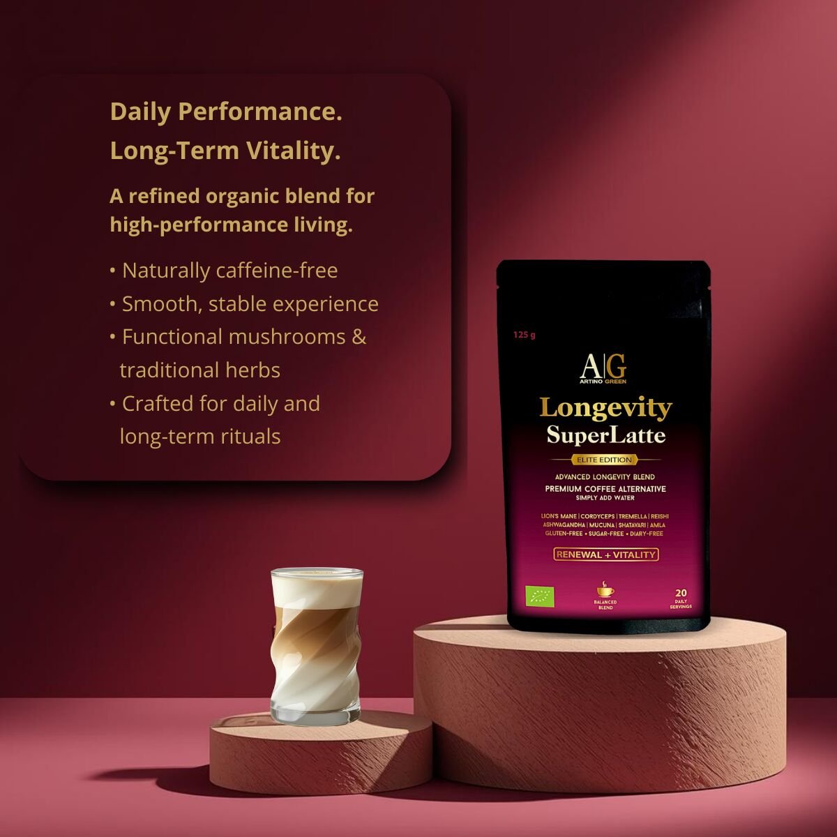 Longevity SuperLatte – Alternativa ecológica al café para el rendimiento diario y la vitalidad a largo plazo - Imagen 2